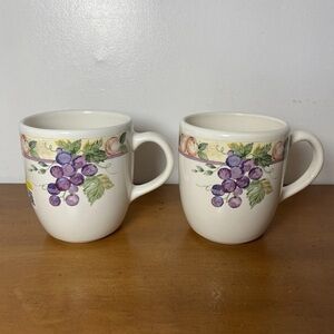 Pfaltzgraff Vintage Grape Fruit Pattern Coffee Mugs Ceramic Cups Set Of 2